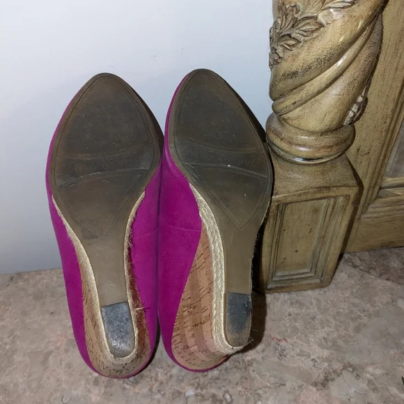 Franco Sarto Wedges Almond Toe Fuchsia Pink Genuine Suede Leather Shoes sz 10 - Picture 6 of 6